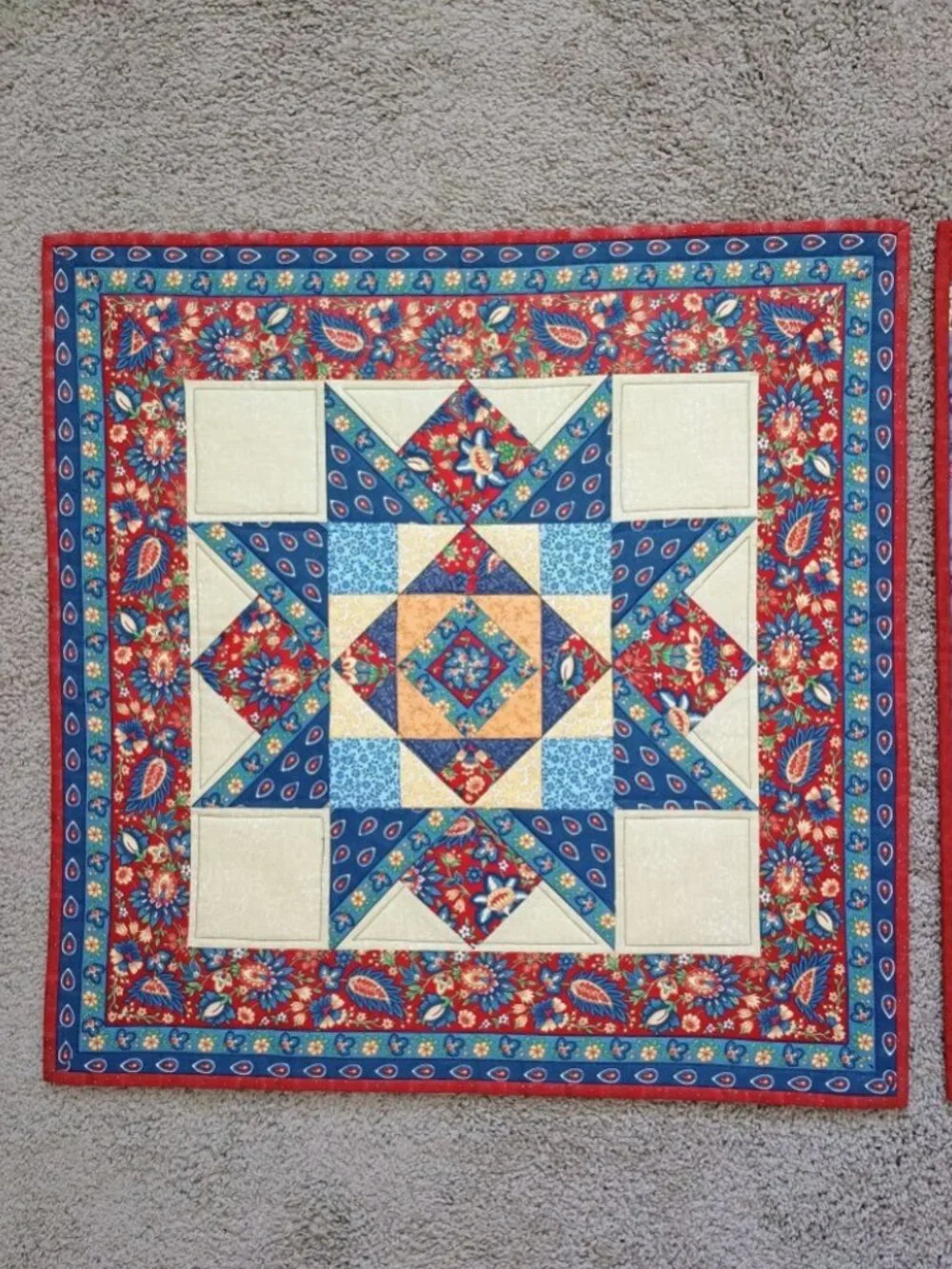 ❤️RED BLUE TAN GOLD QUILT STAR WALLHANGINGS (SET OF 2) AMERICANA PATRIOTIC